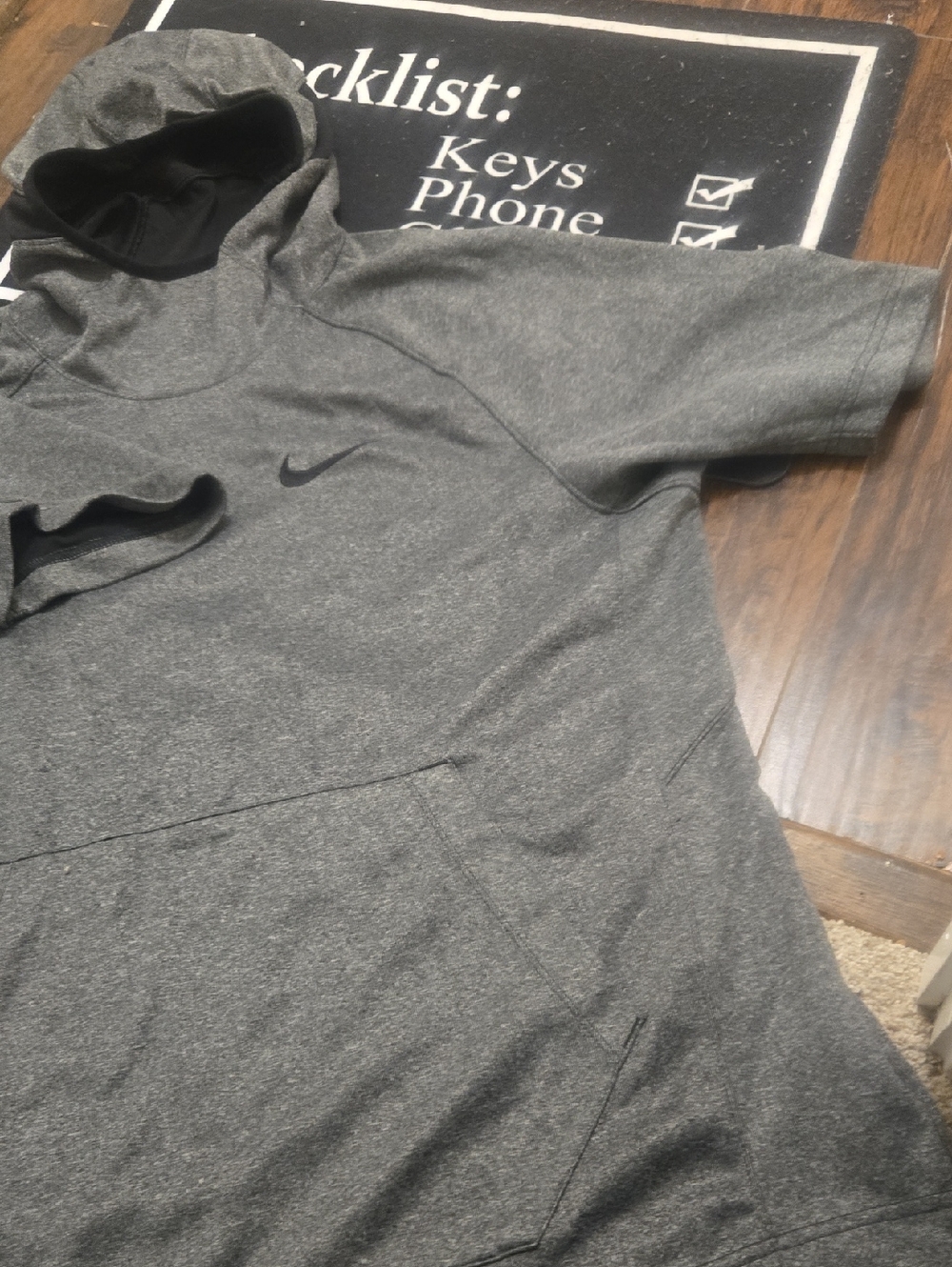 Nike Heather Gray Short Sleeve Dri-FIT Top with Black Swoosh